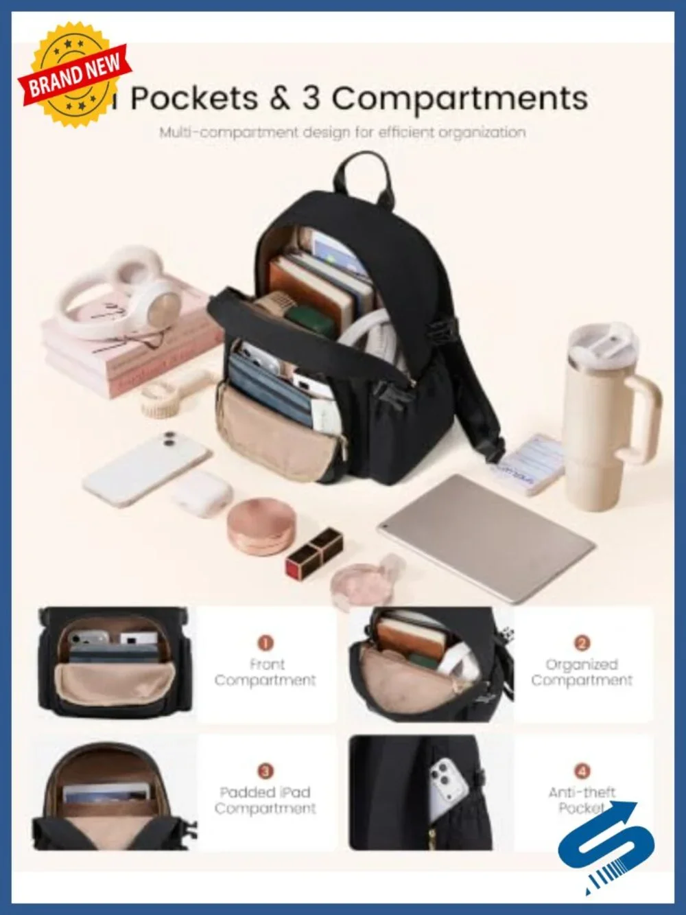 Mini Backpack with Giant Tumbler Holder, Lightweight Water-Resistant, 11